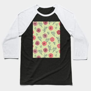 Dusty Pink Flowers on Soft Green Vertical Baseball T-Shirt